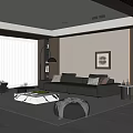 Elegant Modern Living Room Design With Leather Sofa Coffee Table Floor Lamp Rug And Artwork