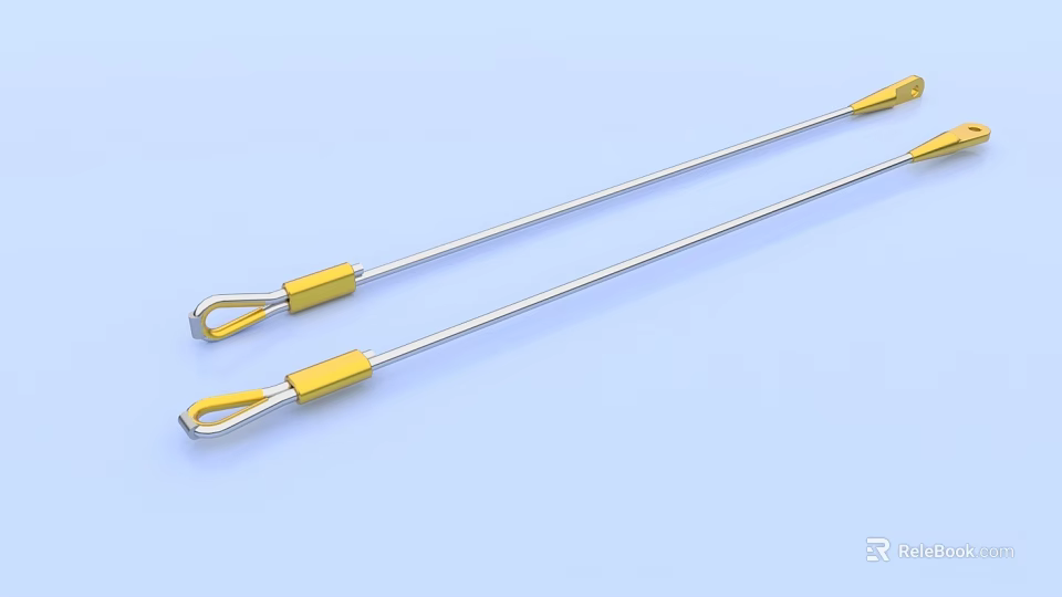 Two Metal Rods With Yellow Connectors Slender Design And Metallic Finish 3d model 