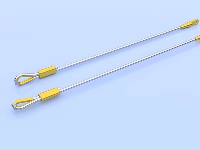 Two Metal Rods With Yellow Connectors Slender Design And Metallic Finish 3d model