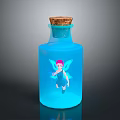 Blue Glass Bottle With Cork Stopper And Fairy Illustration Design