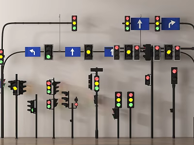 Traffic Signs And Traffic Lights With Directional Arrows For Road Safety 3d model