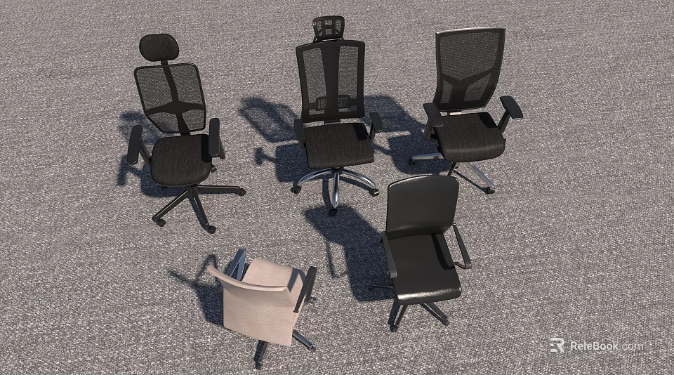 Various Styles Office Chairs Black And Beige With Mesh Backrests Armrests And Swivel Bases Design 3d model 