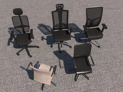 Various Styles Office Chairs Black And Beige With Mesh Backrests Armrests And Swivel Bases Design 3d model