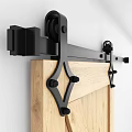 Black Sliding Barn Door Hardware With Wooden Panel And Industrial Wall Mounted Design