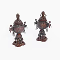 Antique Carved Brass Decorative Ornament Set With Lid Animal Decorations And Intricate Base Design