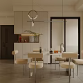 Modern Restaurant Interior Design With Round Dining Table Beige Chairs And Pendant Lights 3d model