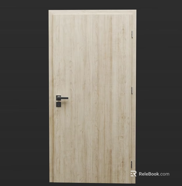Sleek Modern Hinged Door With Natural Wood Grain Texture And Black Metal Handle 3d model 
