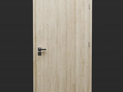 Sleek Modern Hinged Door With Natural Wood Grain Texture And Black Metal Handle 3d model