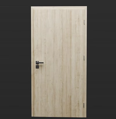 Sleek Modern Hinged Door With Natural Wood Grain Texture And Black Metal Handle 3d model