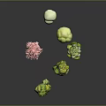 Colorful Decorative Tree Scene Components With Various Shapes And Green Pink Foliage