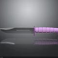 Pink Handle Tactical Knife With Silver Blade Striped Design Dark Background Reflection
