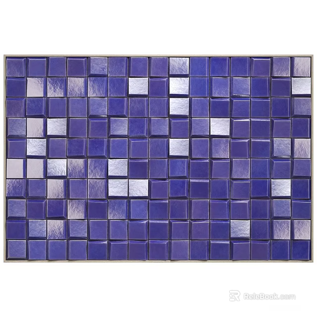 Modern Blue And Silver Mosaic Tile Wall Decor For Home Interiors 3d model