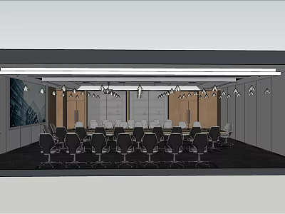 Modern Conference Room Interior Design With Large Table Comfortable Chairs And Ceiling Lights 3d model