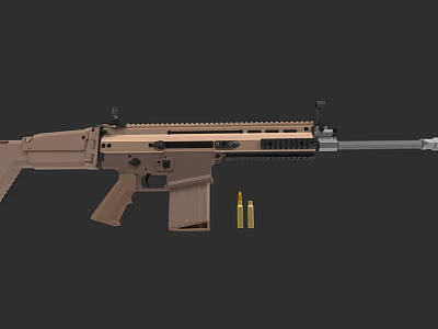 Modern Brown Tactical Rifle With Magazine And Bullets On Dark Background 3d model