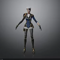 Female Character 3D Model In Blue Uniform White Hat Gold Accents Black Gloves Grey Pants
