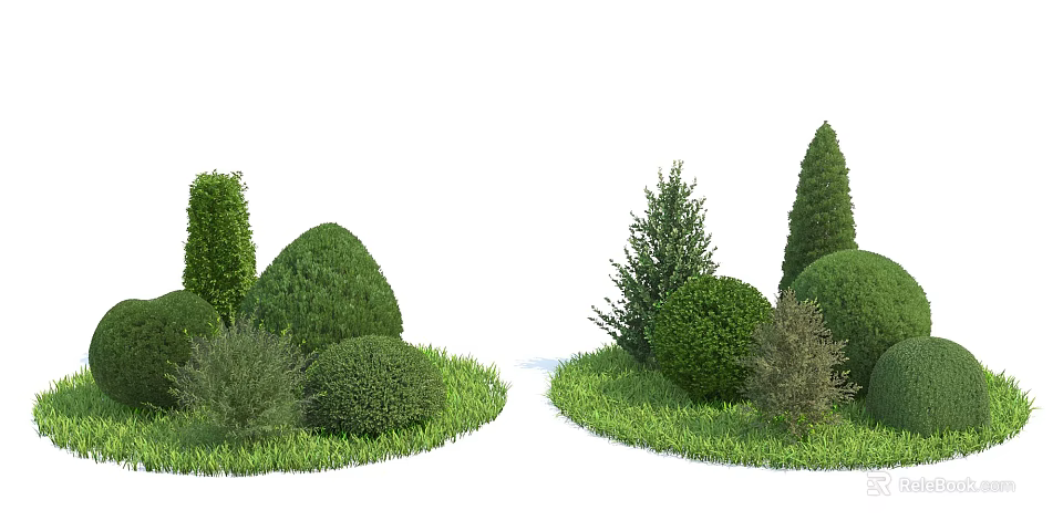 Lush Garden Shrubs With Green Grass And Varied Shapes In Landscape Design 3d model 