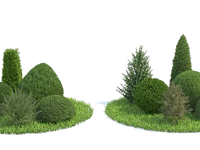 Lush Garden Shrubs With Green Grass And Varied Shapes In Landscape Design 3d model