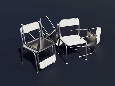 Modern Single Chair With Sleek Metal Frame And White Comfortable Seat 3d model