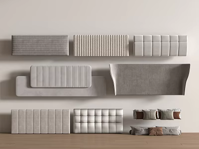 Modern Upholstered Panels With Striped Tufted Patterns In Neutral Gray Fabric For Home Decor 3d model