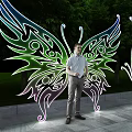Photo Check In Spot With Butterfly Shaped Illuminated Decorations Night Green Trees And Stone Path
