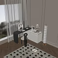 Modern Dressing Table Black White Mirror Chair Drawers With Cosmetics Flowers Photo Frame