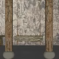 Wooden Swing Play Equipment Hanging Between Two Wooden Pillars With Textured Wall