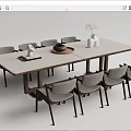 Modern Minimalist Dining Table Set With Gray Chairs Vase And Tray Decor 3d model