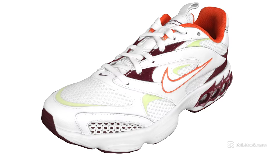 White Running Shoes with Red Green Accents Mesh Upper Cushioned Sole Nike Logo 3d model 