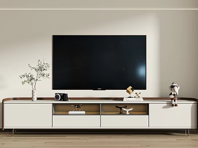 Modern Minimalist TV Stand With Flat Screen TV Decorative Vase Camera And Ornaments 3d model