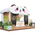 Cute Panda Head Roof HEYTEA Milk Tea Shop With Green Plants And Outdoor Seating