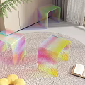 Modern Iridescent Transparent Stools in Living Room with Round Rug and Open Book