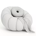 Pumpkin Shaped Light Gray Fabric Leisure Chair With Round Cushions And Soft Knitted Blanket