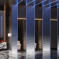 Elegant Modern Hotel Bathroom With Stall Toilets Marble Flooring And Ambient Lighting