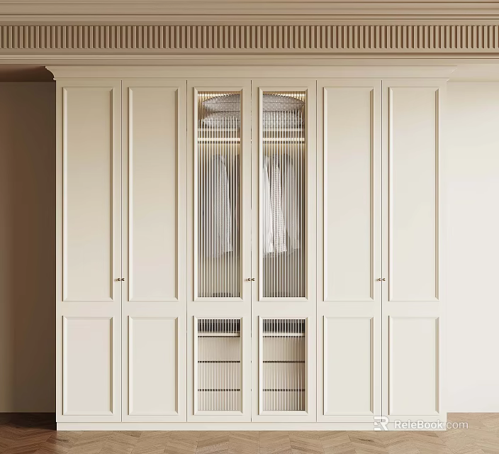 Luxury Modern Wardrobe Design With Glass Doors And White Cabinet Panels 3d model 