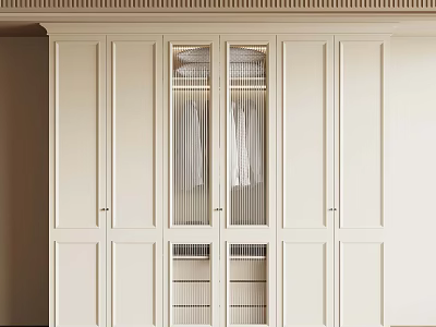 Luxury Modern Wardrobe Design With Glass Doors And White Cabinet Panels 3d model