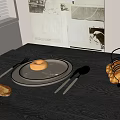 Tableware Set Including Plate Fork Spoon With Fried Eggs Donut And Toast Rack 3d model