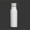 White Aluminum Insulated Water Bottle with Silver Lid and Lanyard on Dark Surface