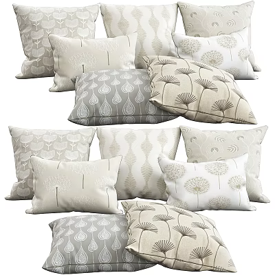 Modern Decorative Pillows With Various Dandelion Patterns In Neutral Beige Grey Tones 3d model
