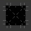 Black Cubic Mechanical Component With Metal Bolts And Circular Hole