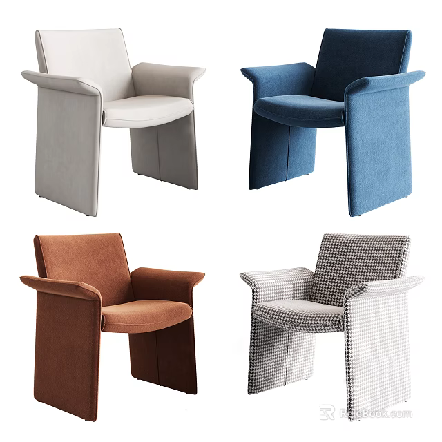 Modern Living Room Accent Chair Designs With Neutral Blue Brown Checkered Fabric 3d model 