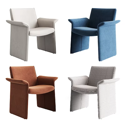 Modern Living Room Accent Chair Designs With Neutral Blue Brown Checkered Fabric 3d model