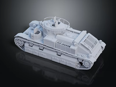 Detailed White Tank Model With Tracks And Turret On Dark Reflective Background 3d model