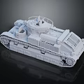 Detailed White Tank Model With Tracks And Turret On Dark Reflective Background