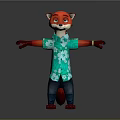 Game Movie Character Red Fox Wearing Green Floral Shirt and Blue Jeans with Arms Outstretched