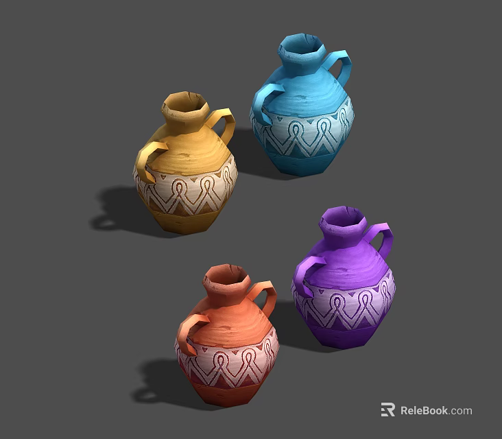 Assorted Color Ceramic Vases With Geometric Patterns For Home Decor 3d model 