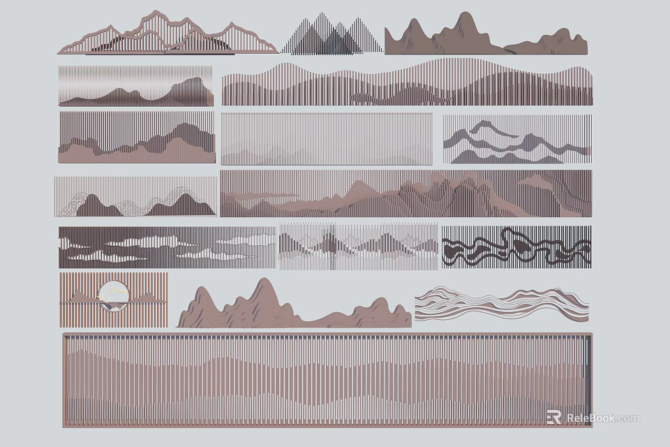 Modern Landscape Wall Design With Mountain Patterns And Geometric Wave Elements 3d model