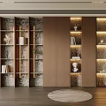 Modern Luxury Wooden Bookcase With Glass Doors LED Lighting And Decorative Marble Accents