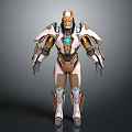 Futuristic Mech Style Game Movie Character With White Gold Blue Armor And Glowing Chest Core
