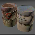 Old Rustic Industrial Drums As Storage Equipment With Flammable Warning Label