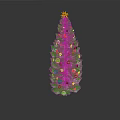 Decorated Christmas Tree With Green Pine Branches Red Gold Ornaments And Star Topper